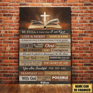 Jesus Bible with Cross Be still and know that I am God - Personalized Canvas Prints