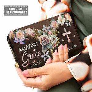 Amazing Grace 2 Cor 12 9 Zip Around Leather Wallet