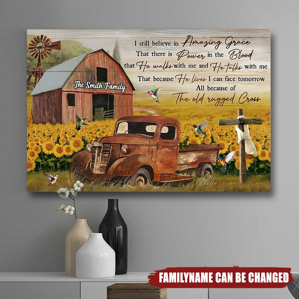 KISSFAITH-I Still Believe In Amazing Grace-Personalized Christian Canvas-Sunflower Field