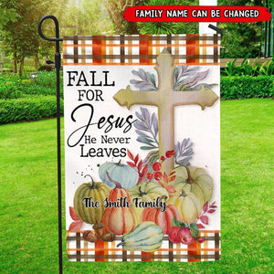 Fall For Jesus He Never Leaves -Christ Cross Pumpkins Flag