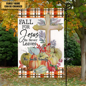 Fall For Jesus He Never Leaves -Christ Cross Pumpkins Flag