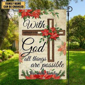 With God All Things are Possible  -Personalized Religious Cross Garden Flag