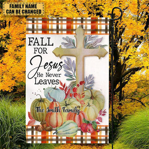 Fall For Jesus He Never Leaves -Christ Cross Pumpkins Flag