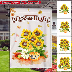 Bless This House -Personalized Sunflowers & Gourd Flag