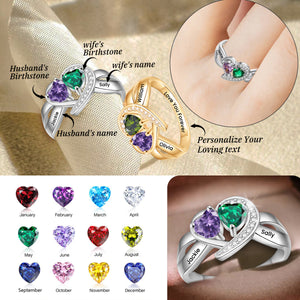 Love Forever - Personalized Love Heart Promise Birthstones Sterling Silver Ring