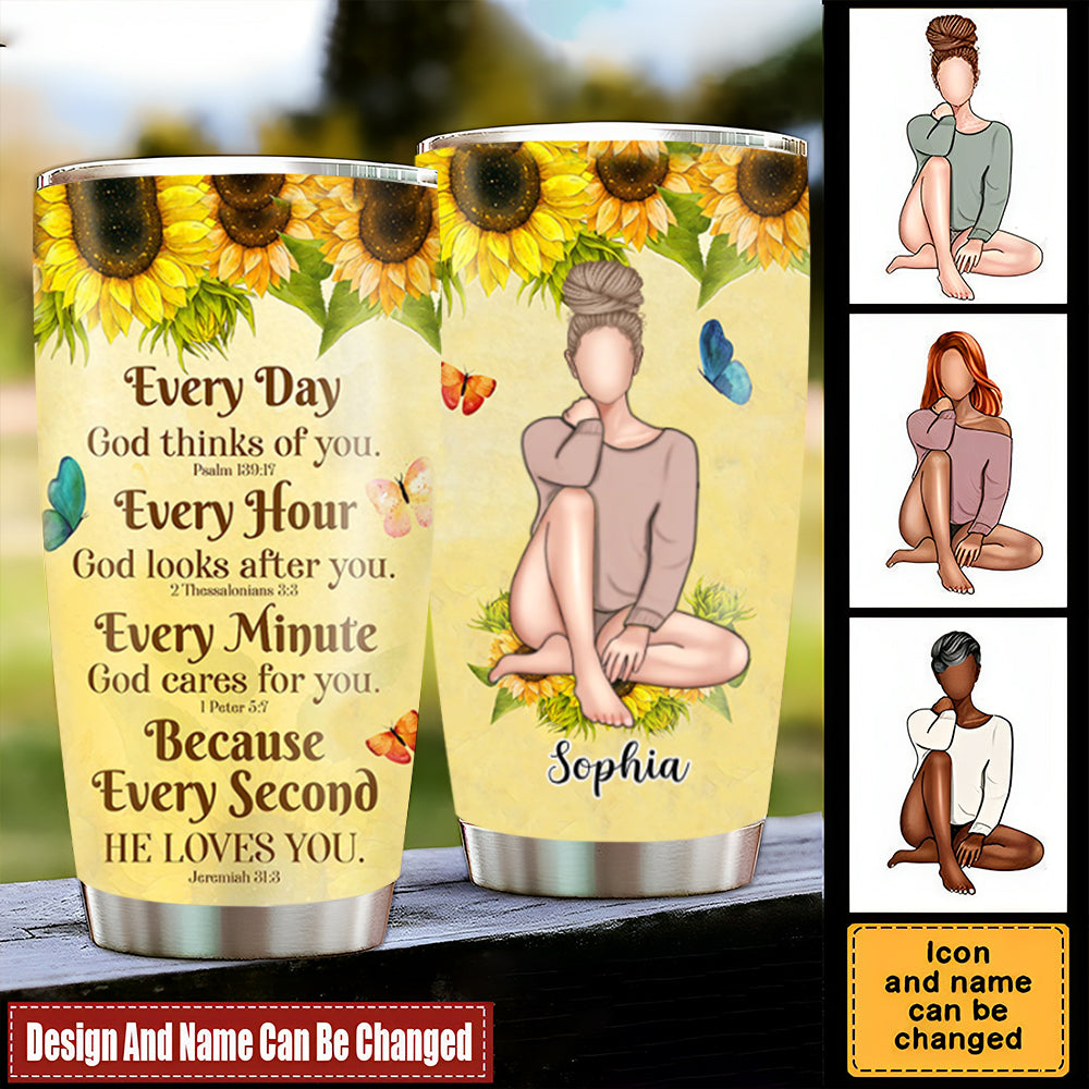 Everyday God Thinks Of You-Personalized Sunflower Tumbler