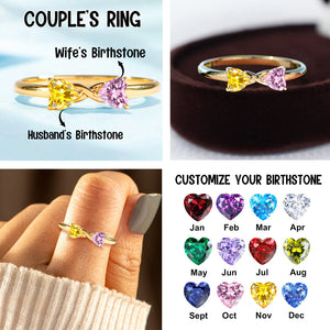 Love Heart Couple Birthstone Personalized S925 Sterling Silver Ring