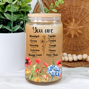 KISSFAITH-Floral You Are Bible Verse - Personalized Clear Glass Cup