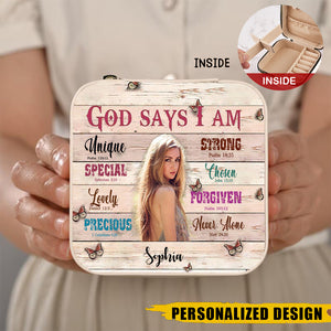 God Says I Am Personalized Leather Jewelry Box