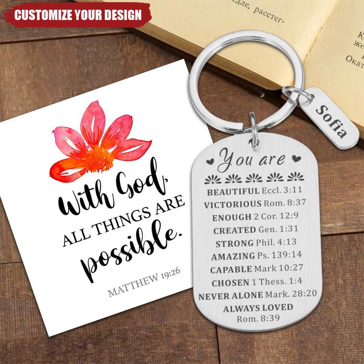 KISSFAITH- Personalized You Are Inspiration Keychain, Bible Verse Gift