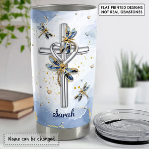 Personalized Cross And Dragonfly Tumbler - Surrounded By Your Glory