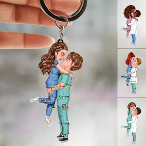 Personalized Couple Portrait, Firefighter, Nurse, Police Officer, Teacher, Gifts by Occupation Acrylic Keychain