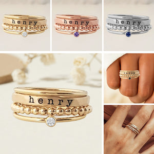 Personalized Birthstone Name Stacking Ring