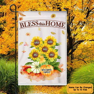 Bless This House -Personalized Sunflowers & Gourd Flag