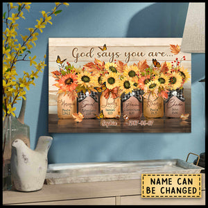 Autumn Canvas Prints, God Says You Are Unique Special, Vintage Sunflower Canvas