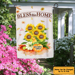 Bless This House -Personalized Sunflowers & Gourd Flag