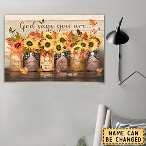 Autumn Canvas Prints, God Says You Are Unique Special, Vintage Sunflower Canvas