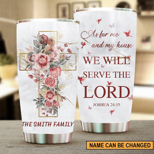 Flower Cross Cardinal As For Me And My House Personalized Tumbler