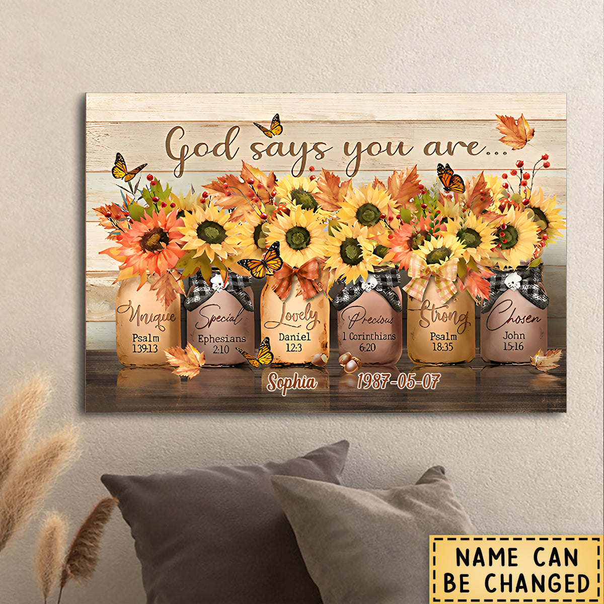 Autumn Canvas Prints, God Says You Are Unique Special, Vintage Sunflower Canvas