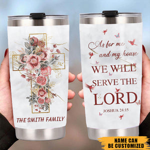 Flower Cross Cardinal As For Me And My House Personalized Tumbler