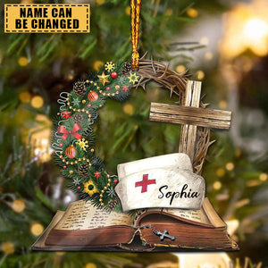 Jesus Nurse Cross Crown of Thorns - Personalized Ornament