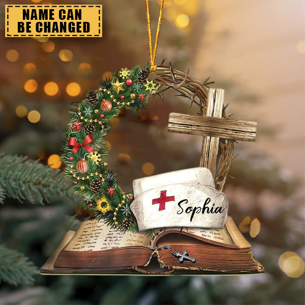 Jesus Nurse Cross Crown of Thorns - Personalized Ornament