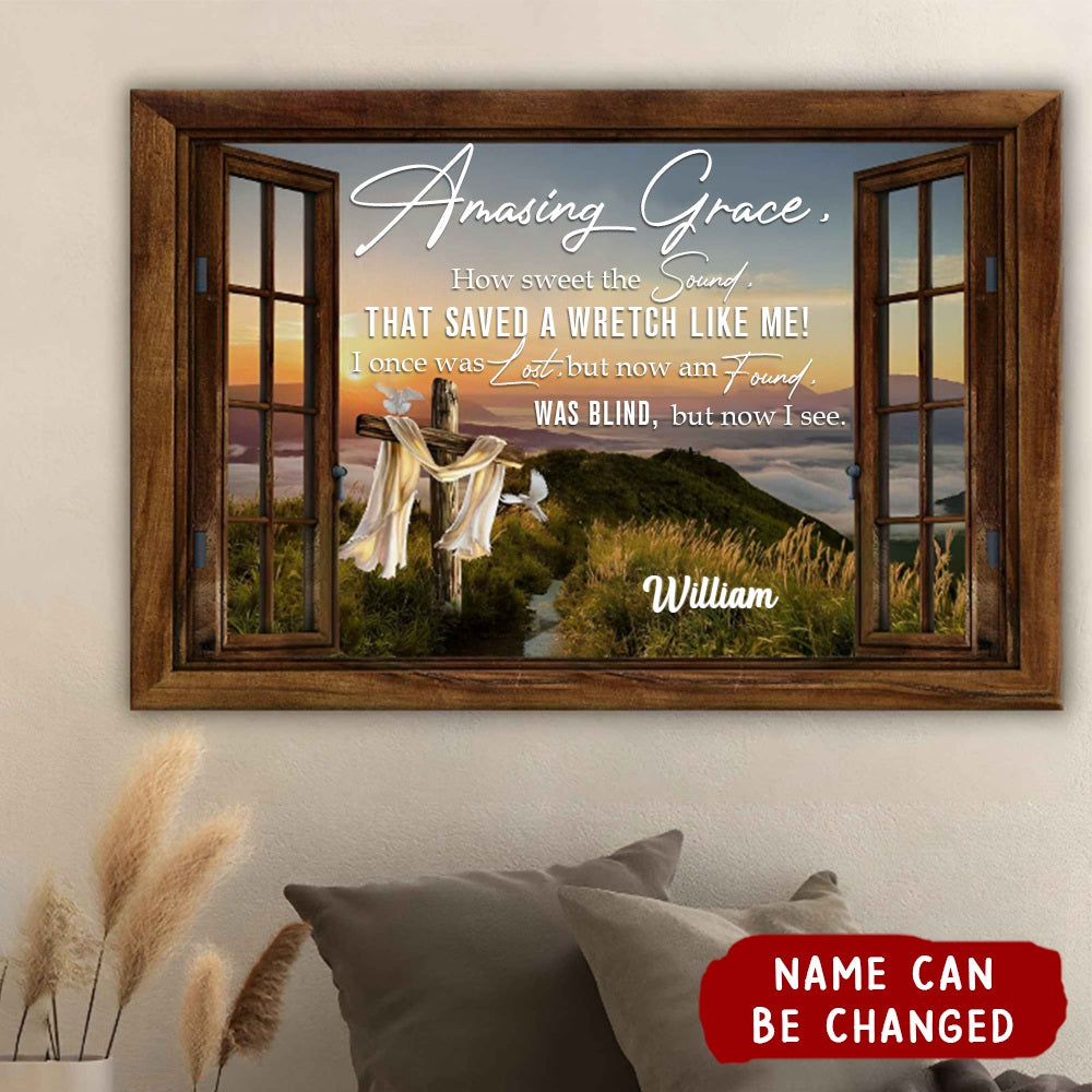 Personalized Amazing Grace How Sweet The Sound Cross Mountain Canvas