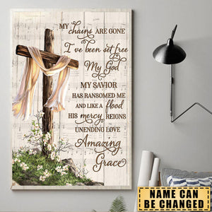 Amazing grace Personalized Canvas – My Chains Are Gone, I’ve Been Set Free My God