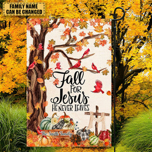 Jesus He Will Never Leave-Autumn Tree Cardinal Garden Flag