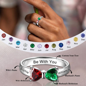 Personalized Ring with Heart Birthstones & Names for Wife Girlfriend