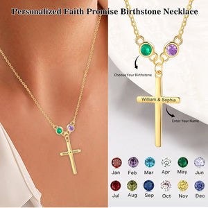 KISSFAITH-Personalized Faith Cross Birthstones Necklace, Birthday Gift for Her