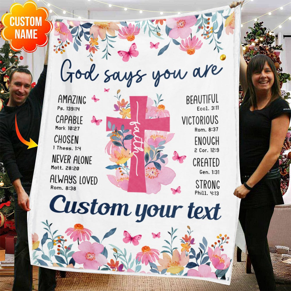 Pink Floral Faith You Are Blanket Custom Gifts for Women or Men - Inspirational Blanket