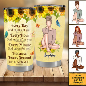 Everyday God Thinks Of You-Personalized Sunflower Tumbler