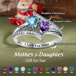 I Love You Mom - Personalized Engrave Birthstones Ring