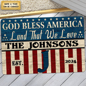 KISSFAITH-Personalized Stars & Stripes God Bless Custom Doormat