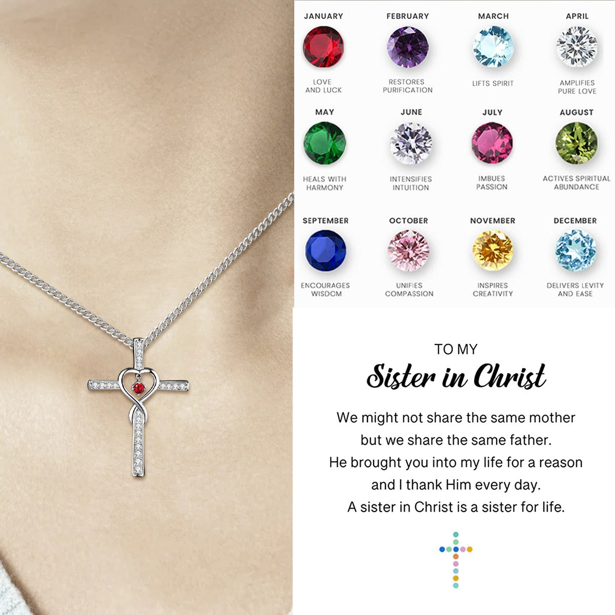KISSFAITH-Personalized Infinity Cross Necklace With Birthstone