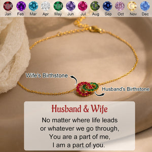 Personalized Custom Birthstones Linking Circle Bracelet - Gift For Couple