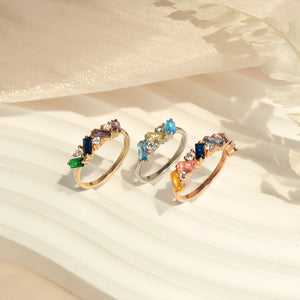 Personalized Baguette Grandma Mom 1-6 Birthstones Family Ring