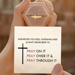 KISSFAITH-Pray Through It Minimalist Cross Ring - Religious Ring For Women