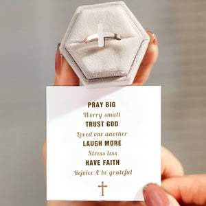 KISSFAITH- Christan Sterling Silver Cross Adjustable Ring