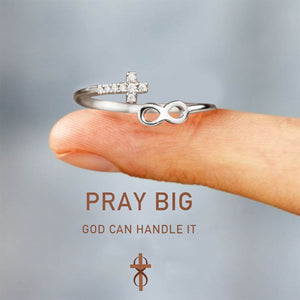 KISSFAITH- Christan Silver Cross Adjustable Ring - Religious Pray Ring for Women Gift