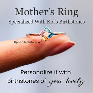 Personalized Baguette Grandma Mom 3-6 Birthstones Family 925 Silver Ring