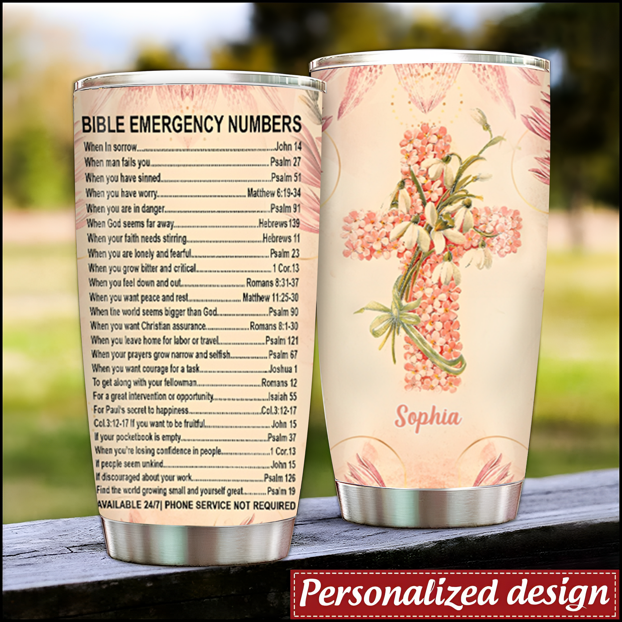 Stainless Steel Tumbler- Bible Emergency Numbers