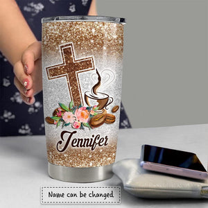 Personalized Coffee Tumbler Jesus And Coffee Faith Glitter Gifts Idea