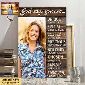 God Says You Are Wall Art, Personalized Christian Canvas