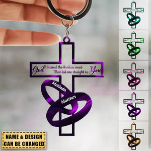 Couple Rings And Cross God Blessed Personalized Keychain