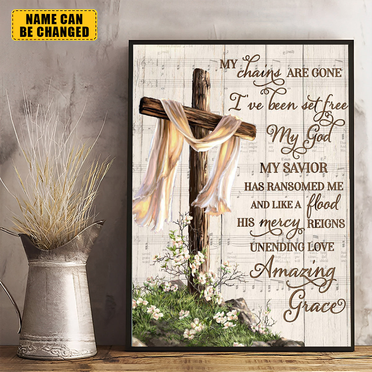 Amazing grace Personalized Canvas – My Chains Are Gone, I’ve Been Set Free My God