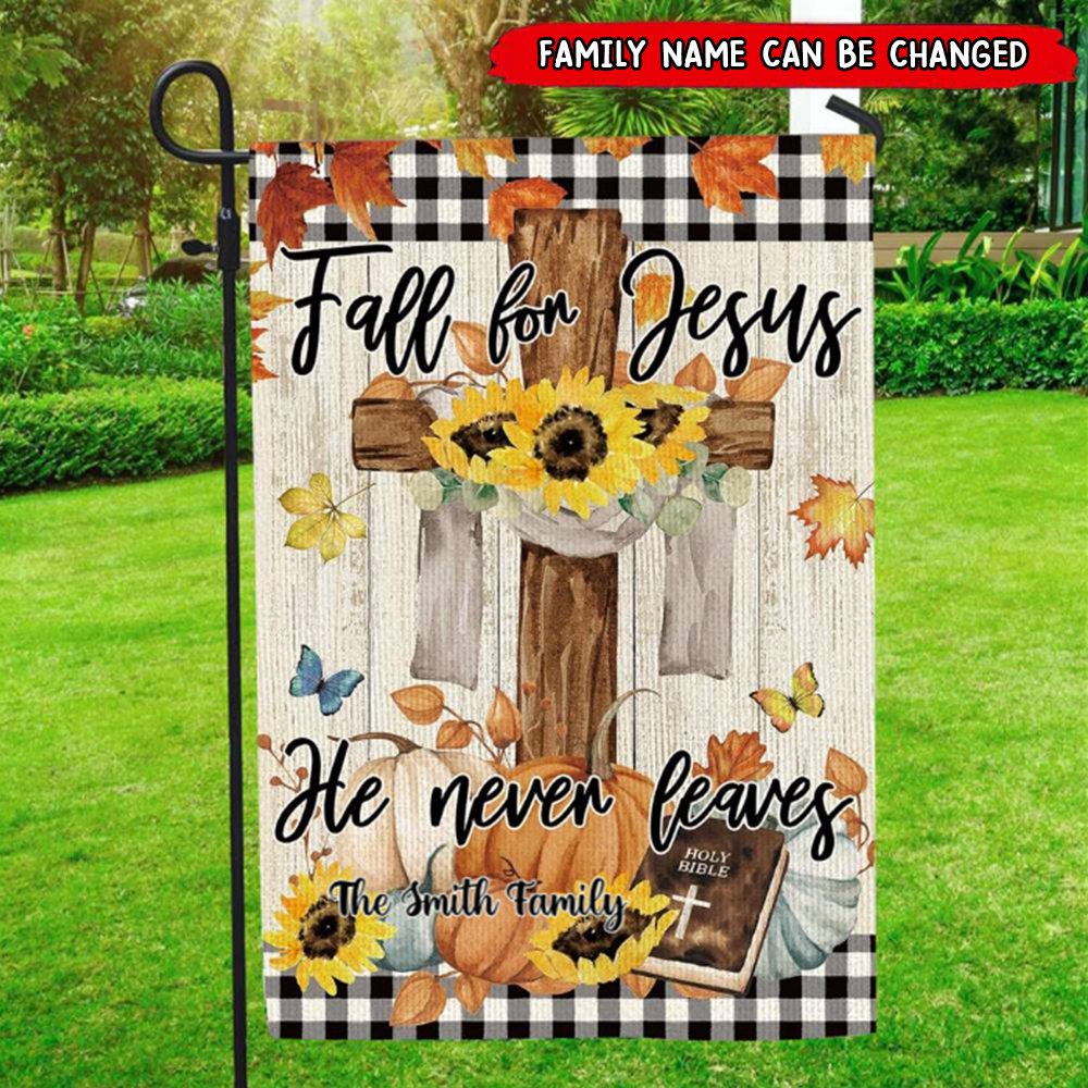 Fall For Jesus-Personalized Religious Cross Garden Flag