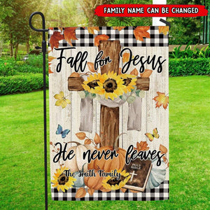 Fall For Jesus-Personalized Religious Cross Garden Flag