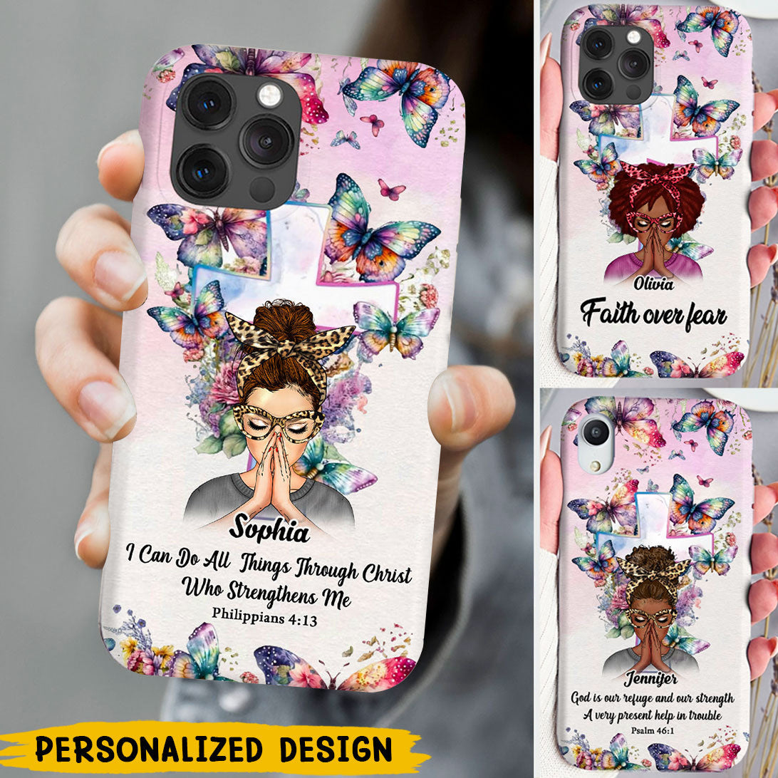 Faith Bible Verse Praying Messy Bun Woman Personalized Phone case